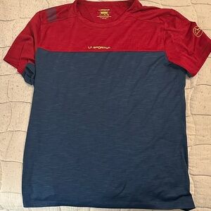 La Sportiva Men’s Red and Navy Colorblock Short Sleeve Performance Tee